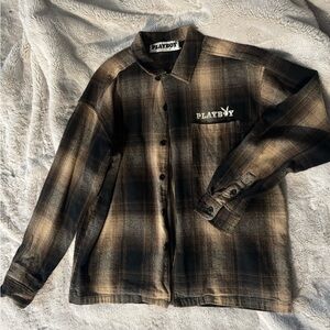 PLAYBOY Men's Plaid Shirt Jacket - Black and Tan